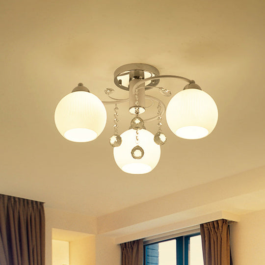 Traditional White Glass Ceiling Lamp with Crystal Draping - 3/5 Head Flush Mount