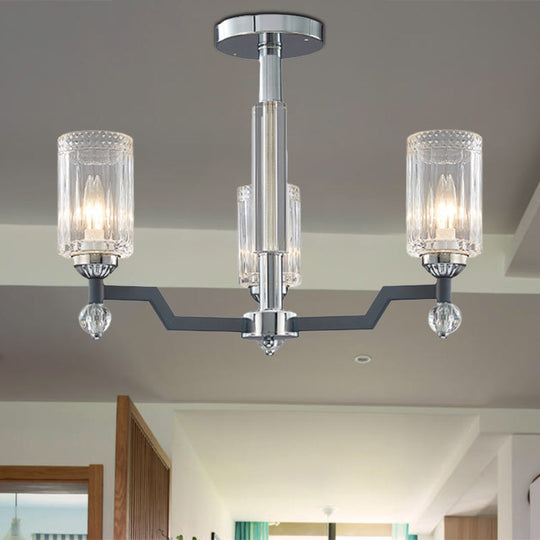 Modernist Crystal Semi Flush Ceiling Light - 3/6-Head Flush Mount in Chrome