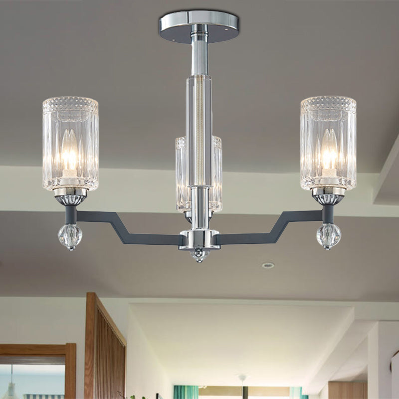 Modernist Crystal Semi Flush Ceiling Light - 3/6-Head Mount In Chrome