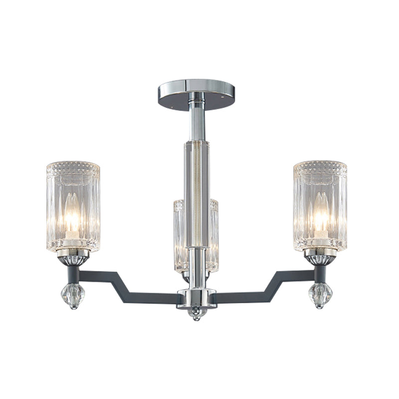 Modernist Crystal Semi Flush Ceiling Light - 3/6-Head Flush Mount in Chrome