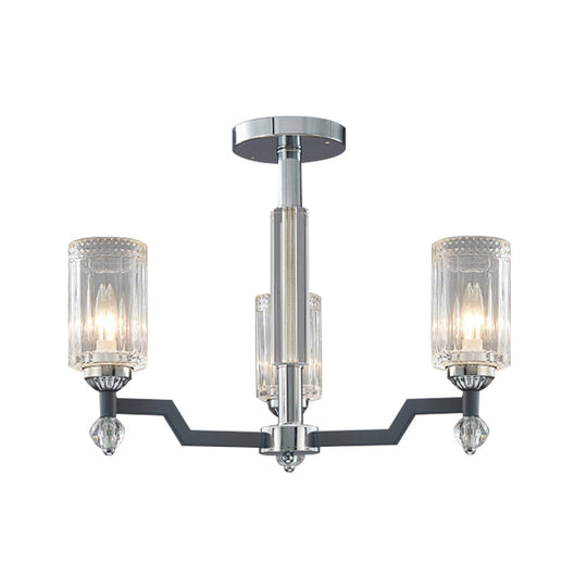 Modernist Crystal Semi Flush Ceiling Light - 3/6-Head Flush Mount in Chrome