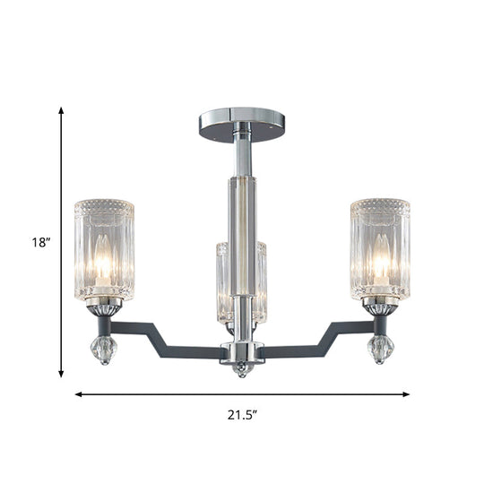 Modernist Crystal Semi Flush Ceiling Light - 3/6-Head Flush Mount in Chrome