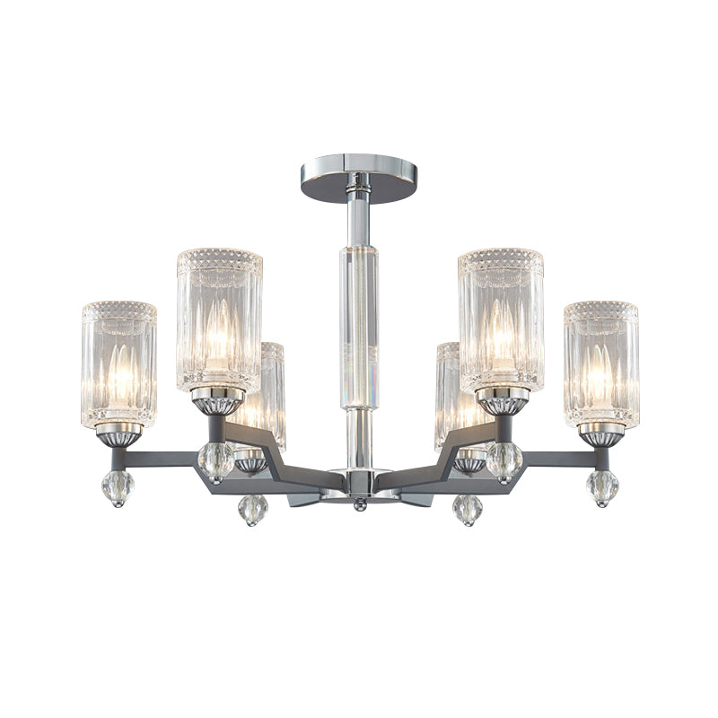 Modernist Crystal Semi Flush Ceiling Light - 3/6-Head Flush Mount in Chrome
