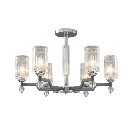 Modernist Crystal Semi Flush Ceiling Light - 3/6-Head Flush Mount in Chrome