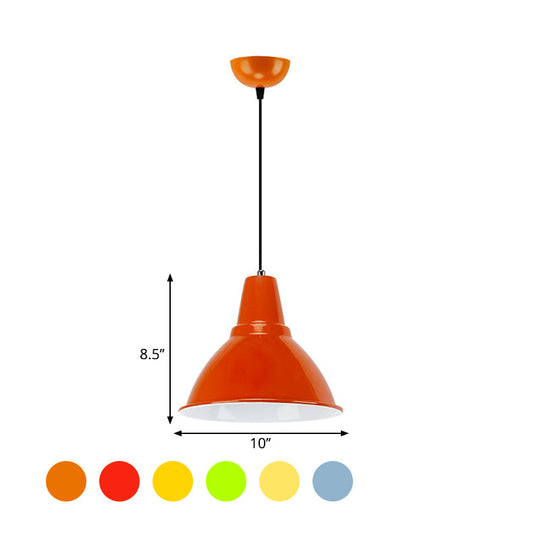 Industrial Metal Ceiling Fixture - Stylish Dome Shade Hanging Light in Red/Yellow