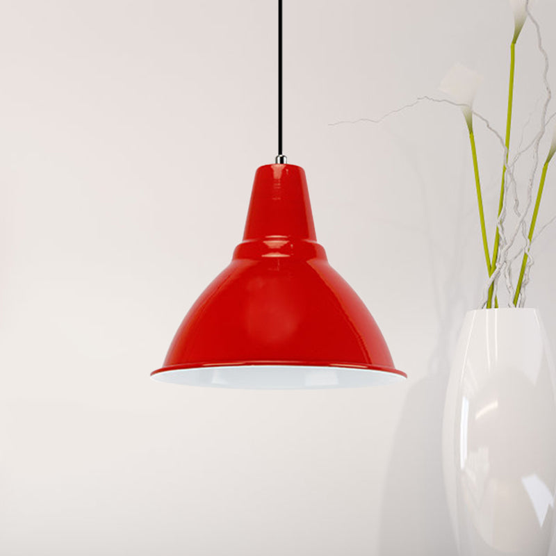 Industrial Dome Shade Metal Ceiling Fixture: Stylish Hanging Light In Red/Yellow - Perfect For