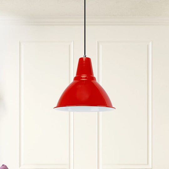 Industrial Dome Shade Metal Ceiling Fixture: Stylish Hanging Light In Red/Yellow - Perfect For