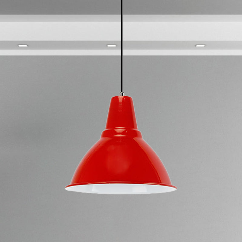 Industrial Dome Shade Metal Ceiling Fixture: Stylish Hanging Light In Red/Yellow - Perfect For
