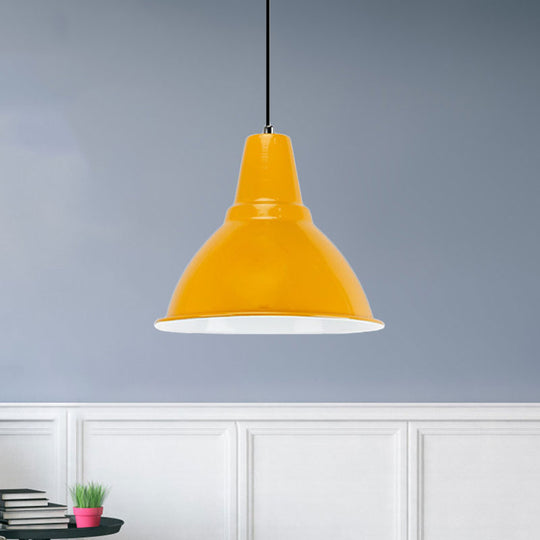 Industrial Metal Ceiling Fixture - Stylish Dome Shade Hanging Light in Red/Yellow