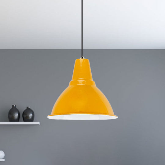 Industrial Dome Shade Metal Ceiling Fixture: Stylish Hanging Light In Red/Yellow - Perfect For