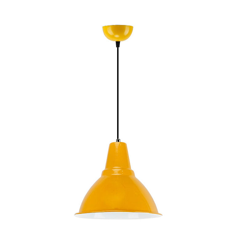 Industrial Dome Shade Metal Ceiling Fixture: Stylish Hanging Light In Red/Yellow - Perfect For