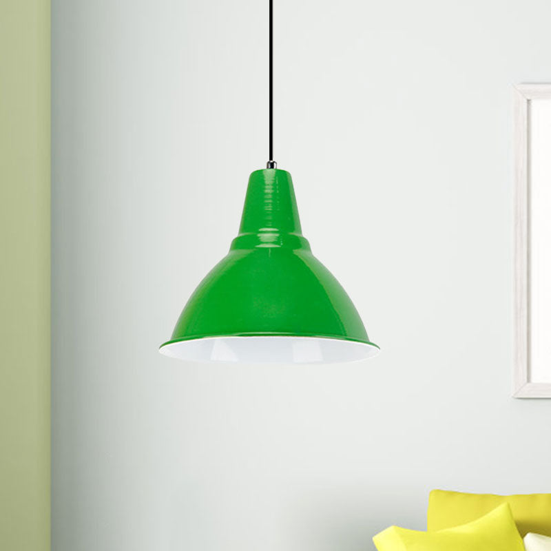 Industrial Dome Shade Metal Ceiling Fixture: Stylish Hanging Light In Red/Yellow - Perfect For