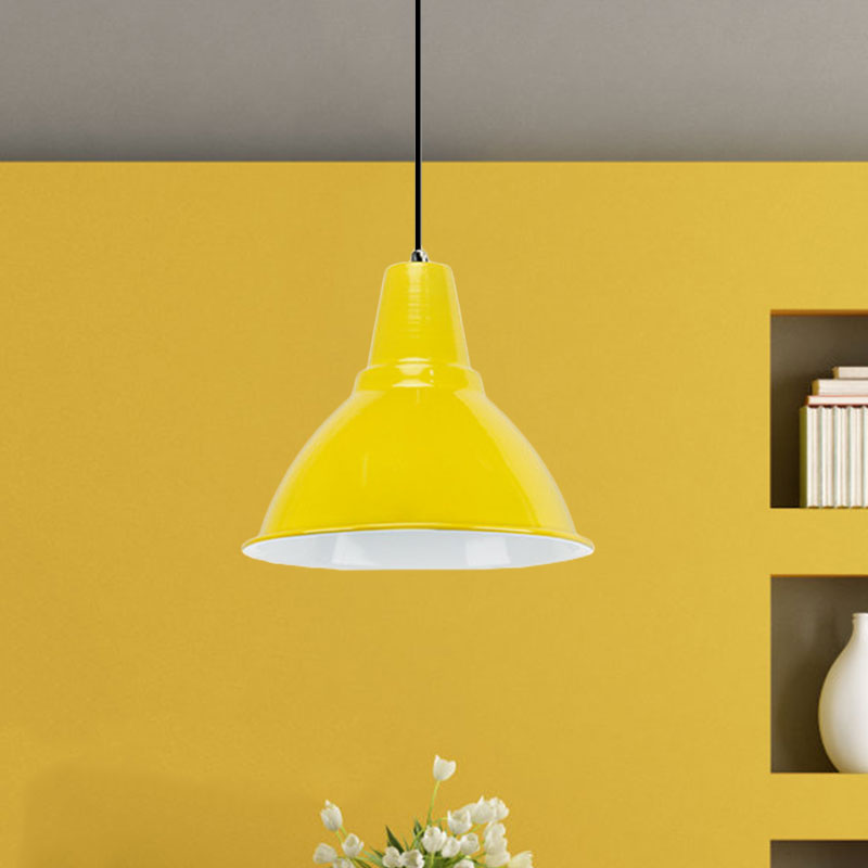 Industrial Metal Ceiling Fixture - Stylish Dome Shade Hanging Light in Red/Yellow