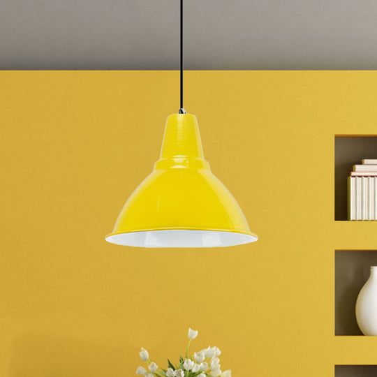 Industrial Metal Ceiling Fixture - Stylish Dome Shade Hanging Light in Red/Yellow