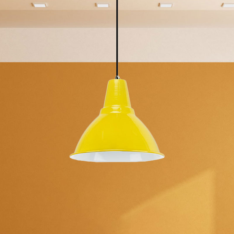 Industrial Dome Shade Metal Ceiling Fixture: Stylish Hanging Light In Red/Yellow - Perfect For
