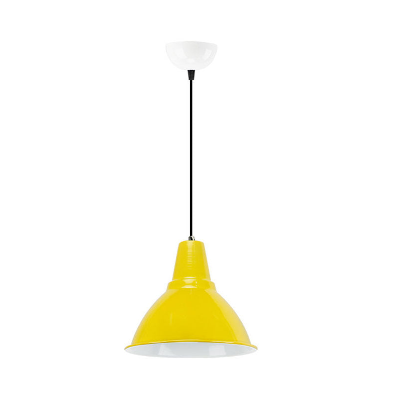 Industrial Dome Shade Metal Ceiling Fixture: Stylish Hanging Light In Red/Yellow - Perfect For