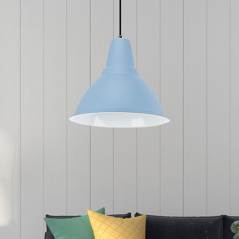 Industrial Dome Shade Metal Ceiling Fixture: Stylish Hanging Light In Red/Yellow - Perfect For