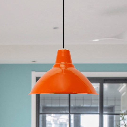 Industrial Metal Pendant Lamp - Bowl Shade Coffee Shop Ceiling Light (1-Light Red/Yellow)