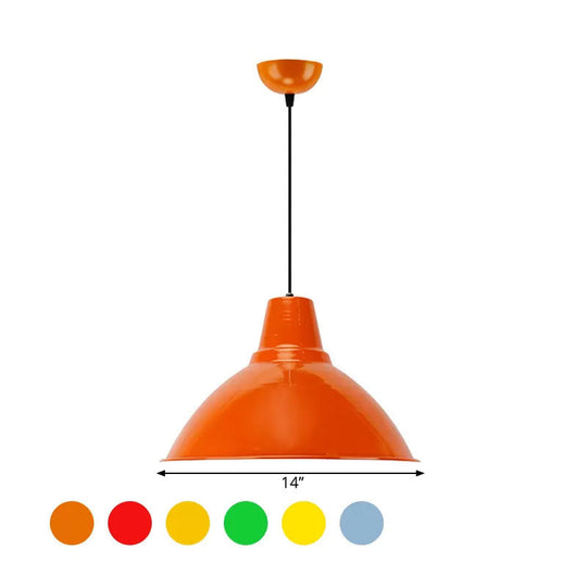 Industrial Metal Coffee Shop Ceiling Lamp - Bowl Shade Pendant Light (1 Light, Red/Yellow)