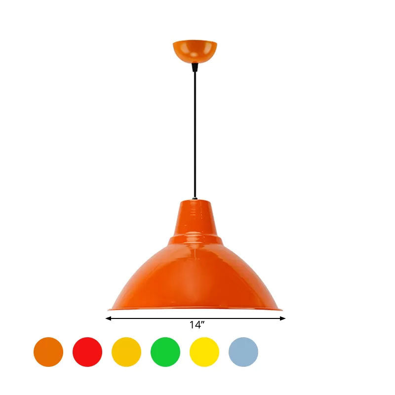 Industrial Metal Pendant Lamp - Bowl Shade Coffee Shop Ceiling Light (1-Light Red/Yellow)