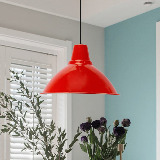 Industrial Metal Coffee Shop Ceiling Lamp - Bowl Shade Pendant Light (1 Light, Red/Yellow)