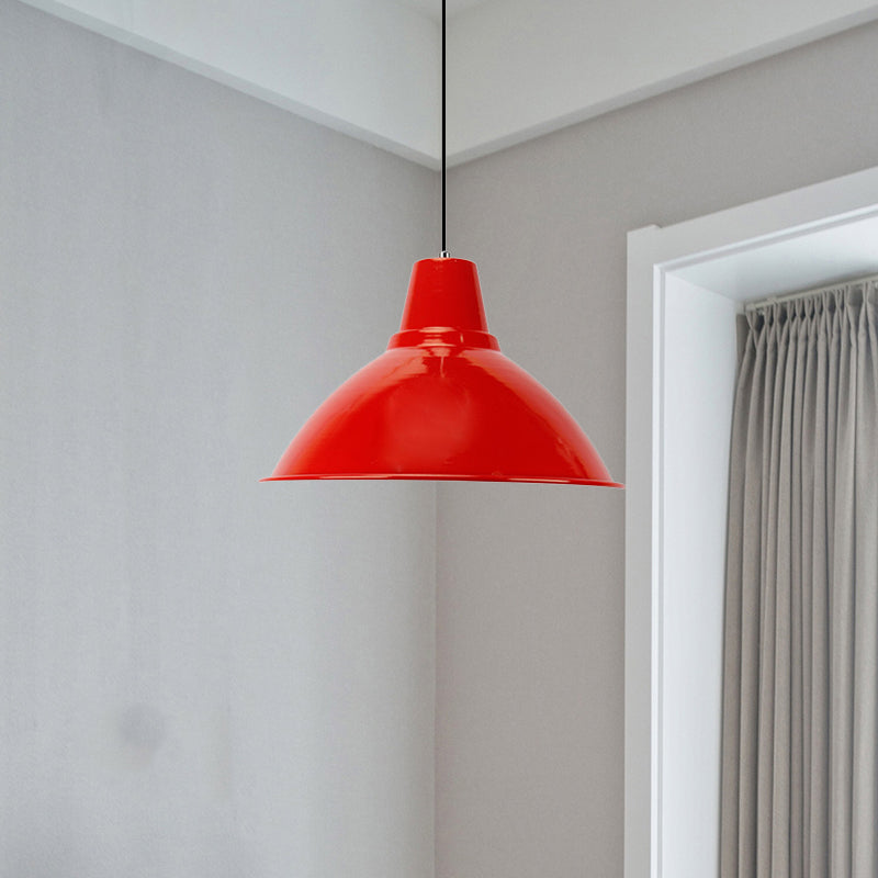 Industrial Metal Pendant Lamp - Bowl Shade Coffee Shop Ceiling Light (1-Light Red/Yellow)