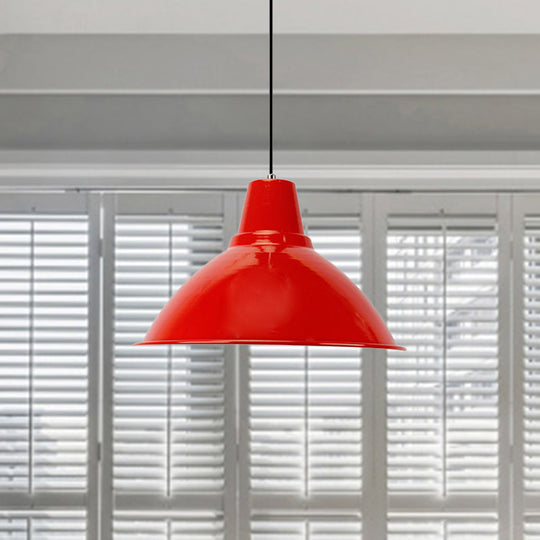 Industrial Metal Pendant Lamp - Bowl Shade Coffee Shop Ceiling Light (1-Light Red/Yellow)