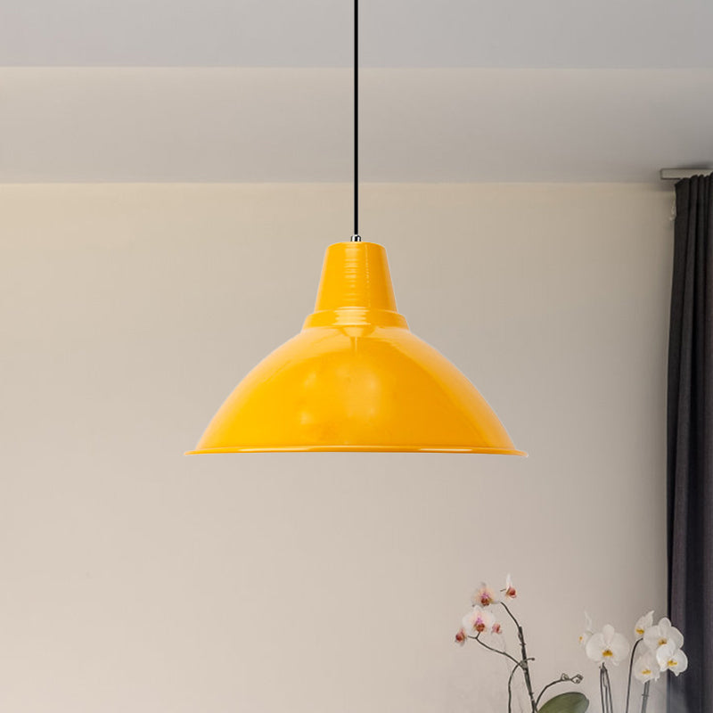 Industrial Metal Pendant Lamp - Bowl Shade Coffee Shop Ceiling Light (1-Light Red/Yellow) Yellow