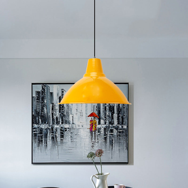 Industrial Metal Coffee Shop Ceiling Lamp - Bowl Shade Pendant Light (1 Light, Red/Yellow)