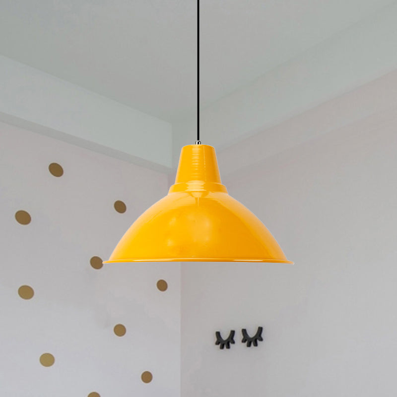 Industrial Metal Coffee Shop Ceiling Lamp - Bowl Shade Pendant Light (1 Light, Red/Yellow)