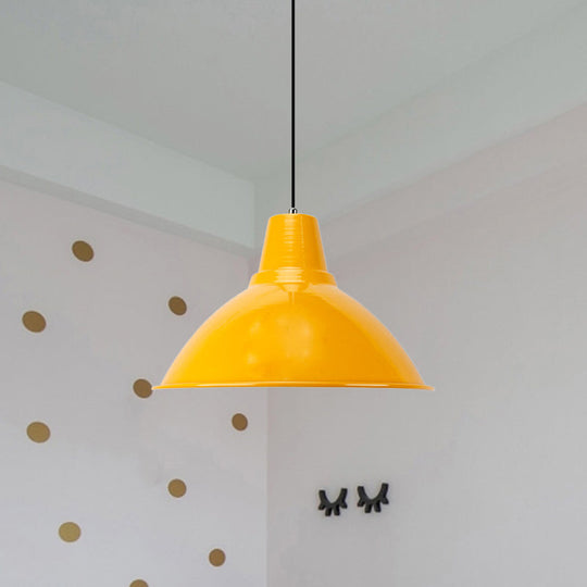 Industrial Metal Pendant Lamp - Bowl Shade Coffee Shop Ceiling Light (1-Light Red/Yellow)