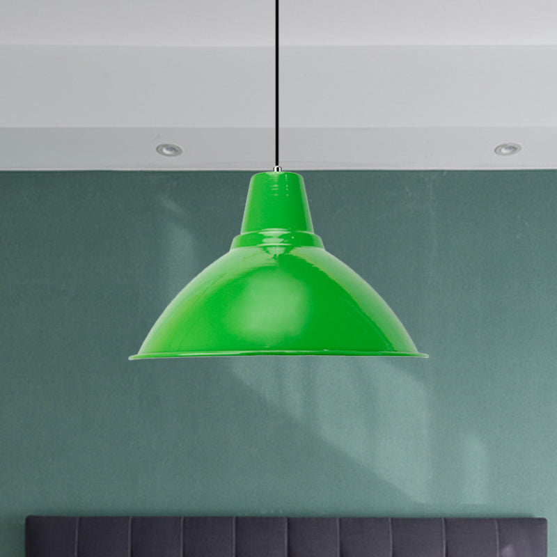 Industrial Metal Pendant Lamp - Bowl Shade Coffee Shop Ceiling Light (1-Light Red/Yellow) Green
