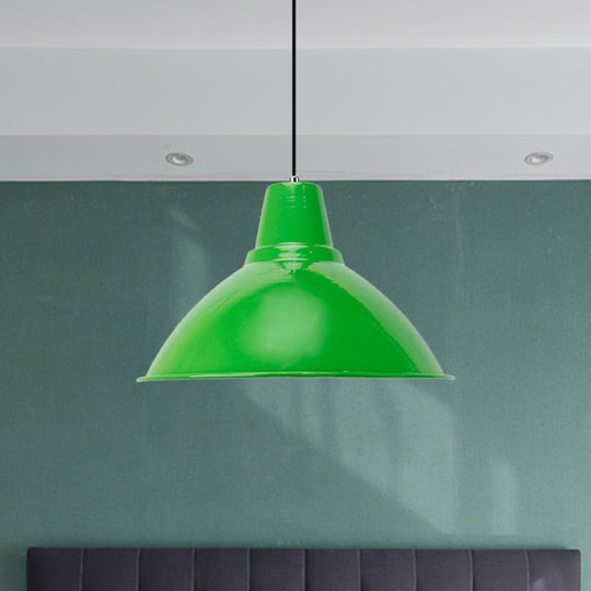 Industrial Metal Pendant Lamp - Bowl Shade Coffee Shop Ceiling Light (1-Light Red/Yellow) Green