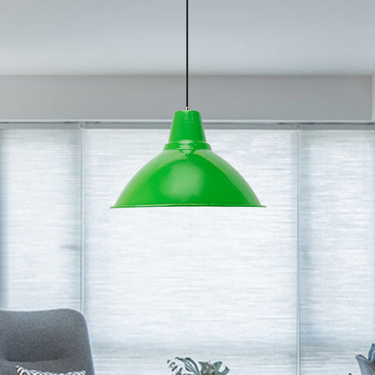 Industrial Metal Pendant Lamp - Bowl Shade Coffee Shop Ceiling Light (1-Light Red/Yellow)