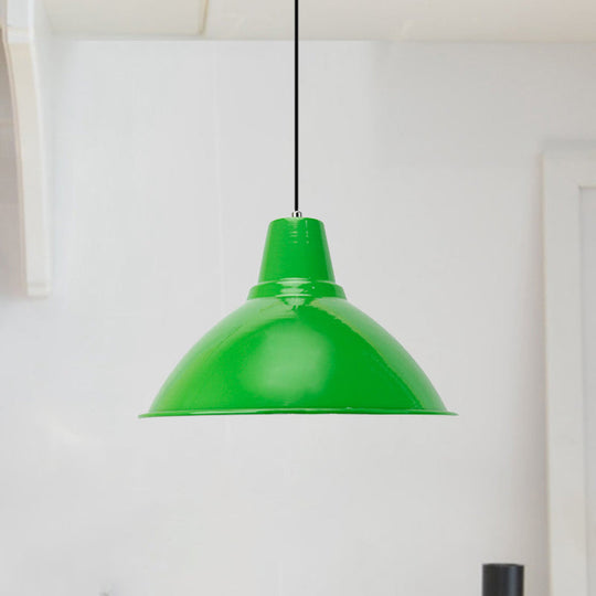 Industrial Metal Pendant Lamp - Bowl Shade Coffee Shop Ceiling Light (1-Light Red/Yellow)