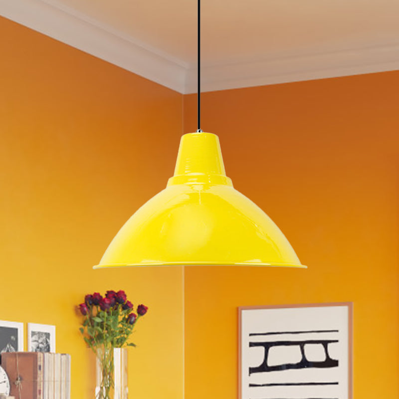 Industrial Metal Pendant Lamp - Bowl Shade Coffee Shop Ceiling Light (1-Light Red/Yellow) Yellow