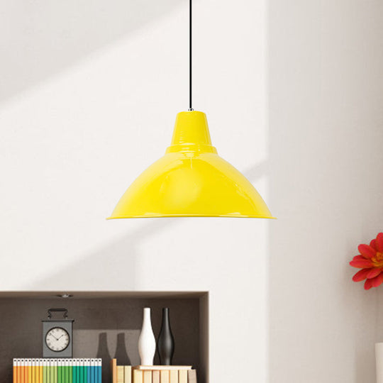 Industrial Metal Pendant Lamp - Bowl Shade Coffee Shop Ceiling Light (1-Light Red/Yellow)