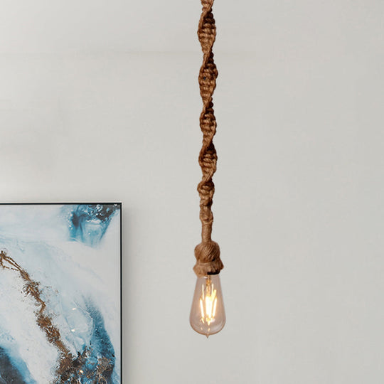 Minimalist Exposed Bulb Rope Pendant Light in Brown for Bar - 1/3 Head Hanging Lamp