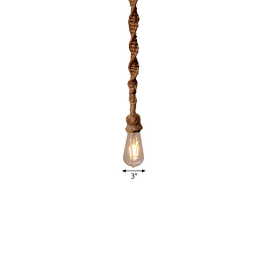 Minimalist Exposed Bulb Rope Pendant Light in Brown for Bar - 1/3 Head Hanging Lamp