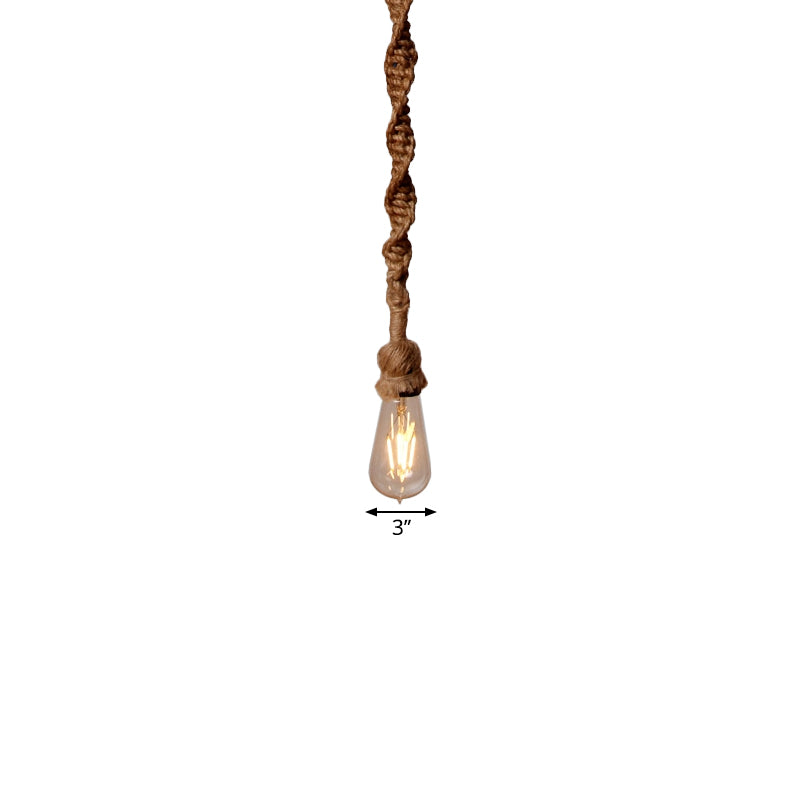 Minimalist 1/3-Head Rope Pendant Light Fixture In Brown For Bar - Exposed Bulb Hanging Lamp