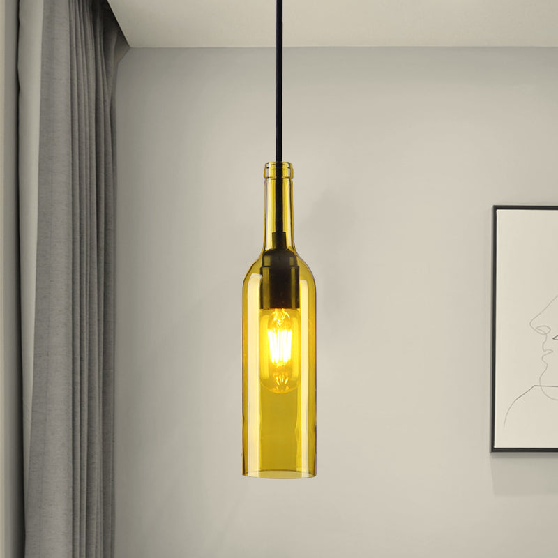 Lampe suspendue industrielle à 1 tête en verre avec abat-jour en forme de bouteille rouge/jaune pour salle à manger