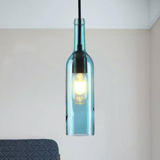 Lampe suspendue industrielle à 1 tête en verre avec abat-jour en forme de bouteille rouge/jaune pour salle à manger