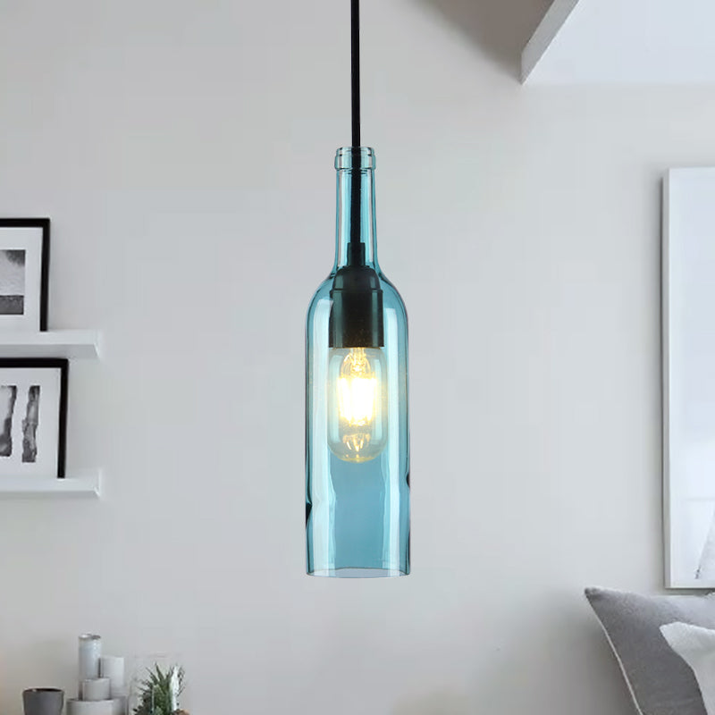 Lampe suspendue industrielle à 1 tête en verre avec abat-jour en forme de bouteille rouge/jaune pour salle à manger