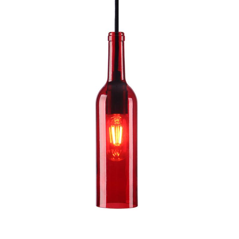 Lampe suspendue industrielle à 1 tête en verre avec abat-jour en forme de bouteille rouge/jaune pour salle à manger