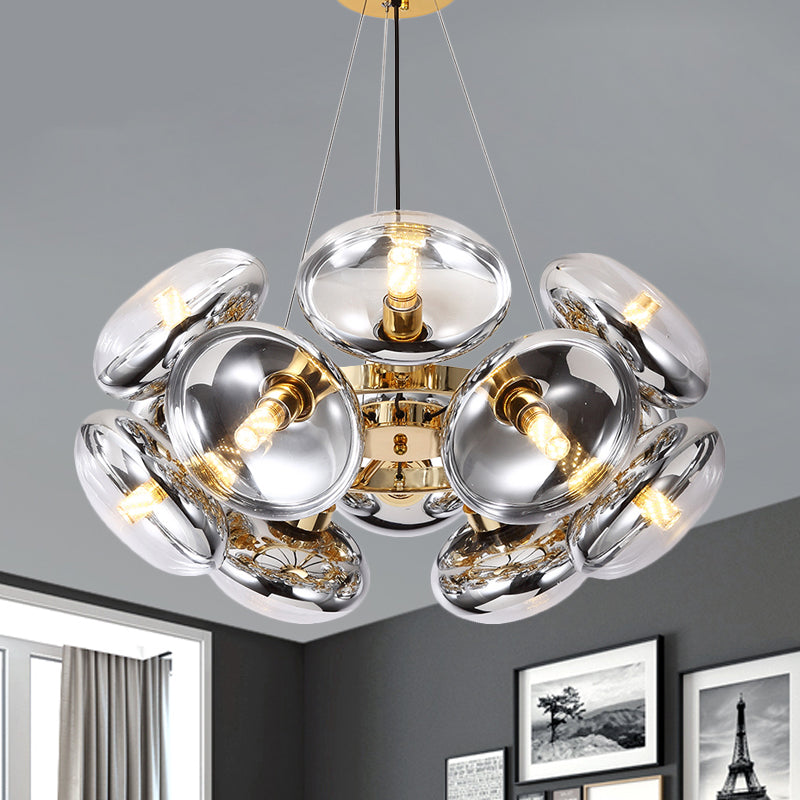 Modern 12-Light Round Shade Chandelier - Clear Glass Gold/Silver Gold