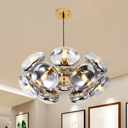 Modern 12-Light Round Shade Chandelier - Clear Glass Gold/Silver