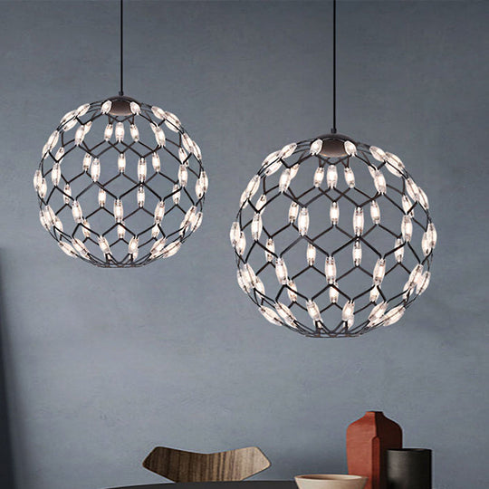 Modern Black/White Metal Globe Led Chandelier With Hollow Design - Stylish Hanging Lamp