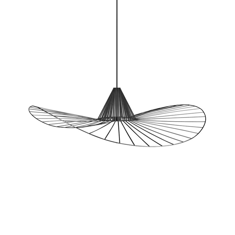 Black Wire Hat-Shaped Pendant Light For Restaurants - Simple Style