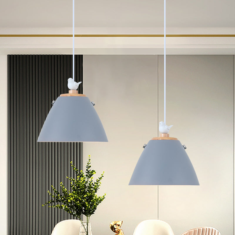 Contemporary Tapered Metal Pendant Ceiling Light - 1 In Grey White And Yellow