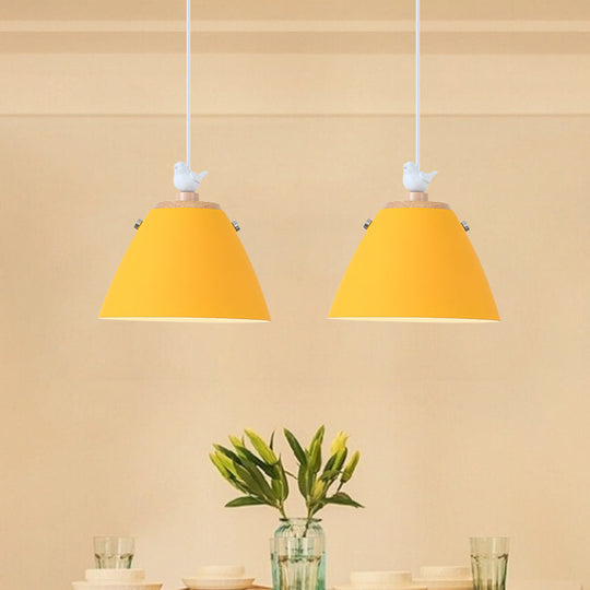 Contemporary Tapered Metal Pendant Ceiling Light - 1 In Grey White And Yellow